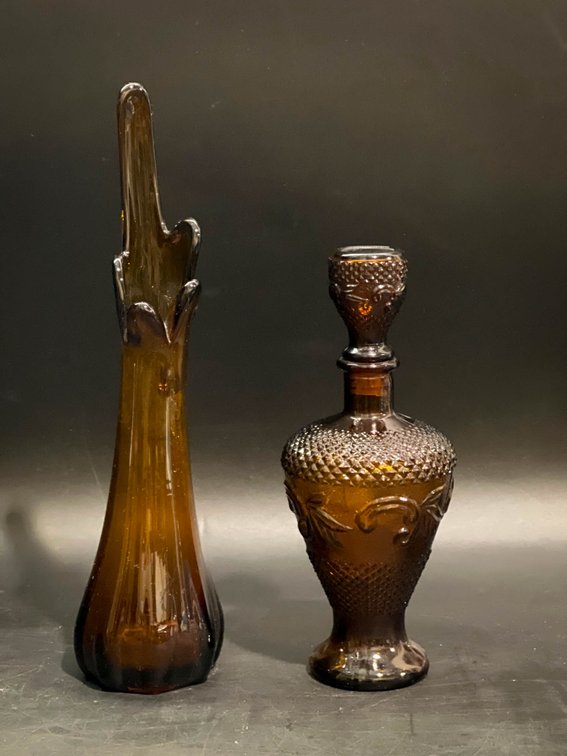 Amber Glass Vase and Decanter 