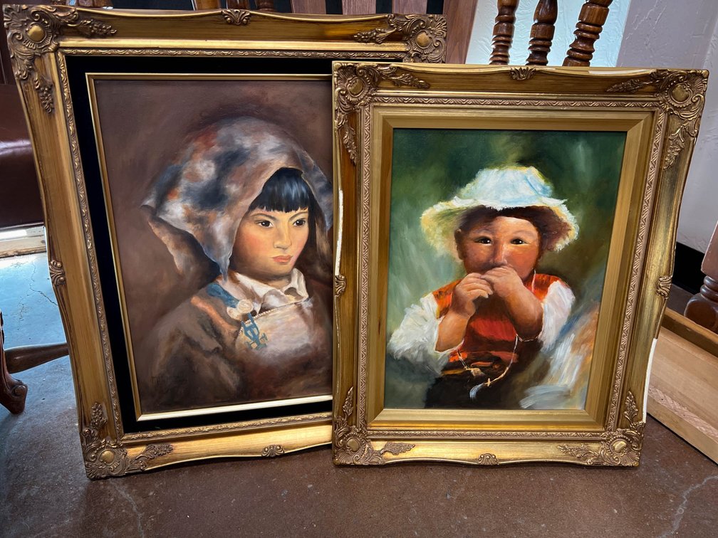 Framed Portrait Paintings Depicting a Young Girl and Boy