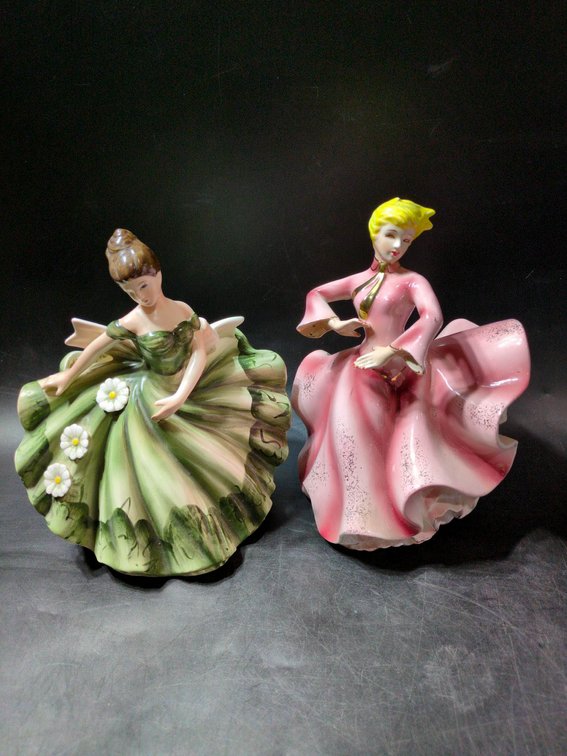Ceramic Planter Figurines Featuring Women in Elegant Dresses