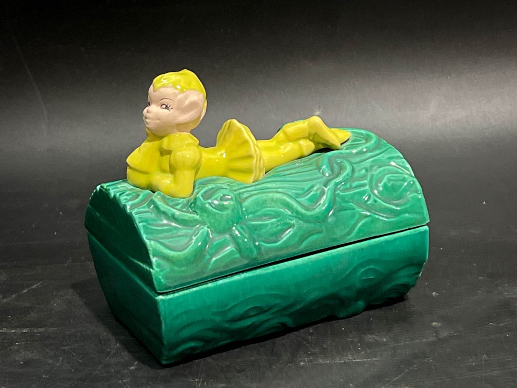 1950 Gilner California Ceramic Trinket Box with Figurine Lid