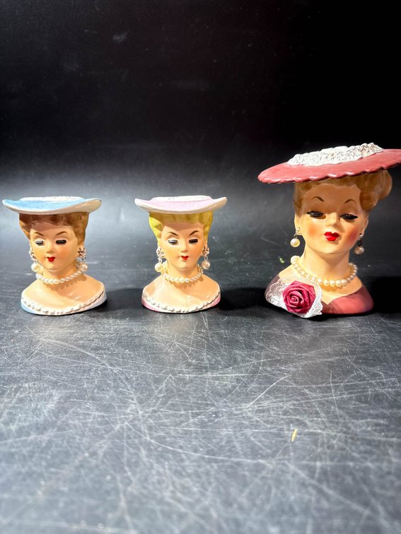 3 Porcelain Head Vases Made in Japan