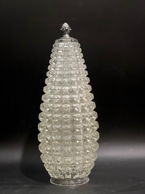Pressed Glass Pineapple Shaped Container with Ornate Metal Lid