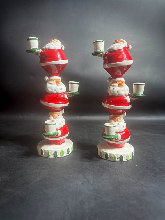 Holt Howard Stacked Santa Candleholders