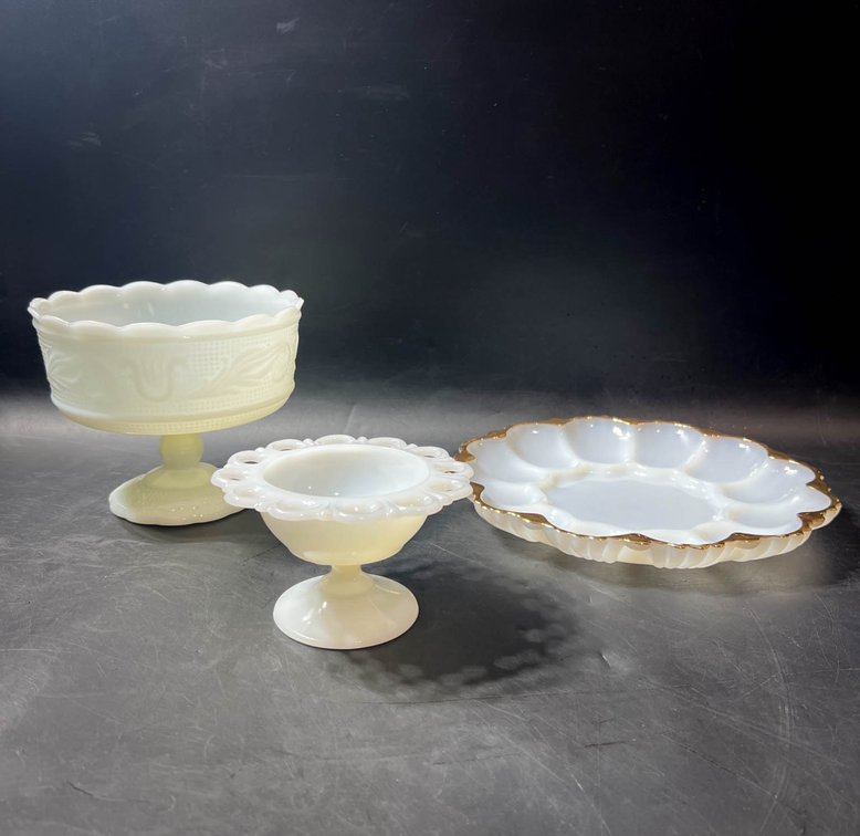 F.O. Brody Co. M600 Milk Glass Serving Pieces with Pedestal