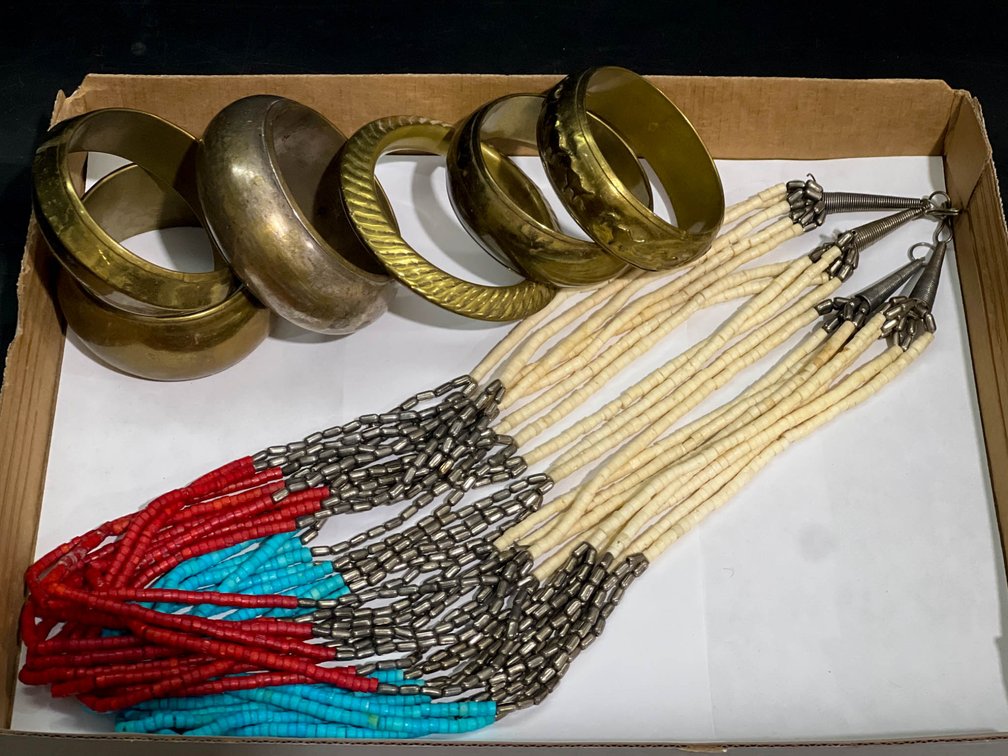 Brass Bangles and Beaded Necklace with Clasps