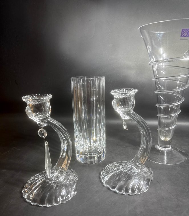 2 Crystal Vases with Decorative Designs
