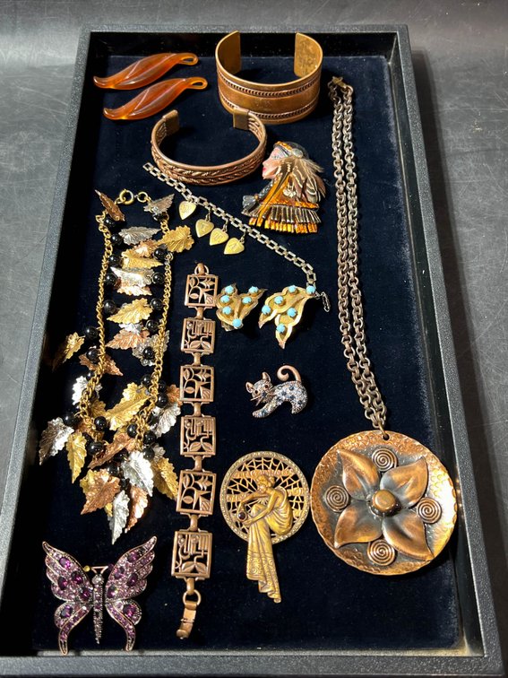 Vintage Jewelry Including Copper Bracelets and Assorted Accessories