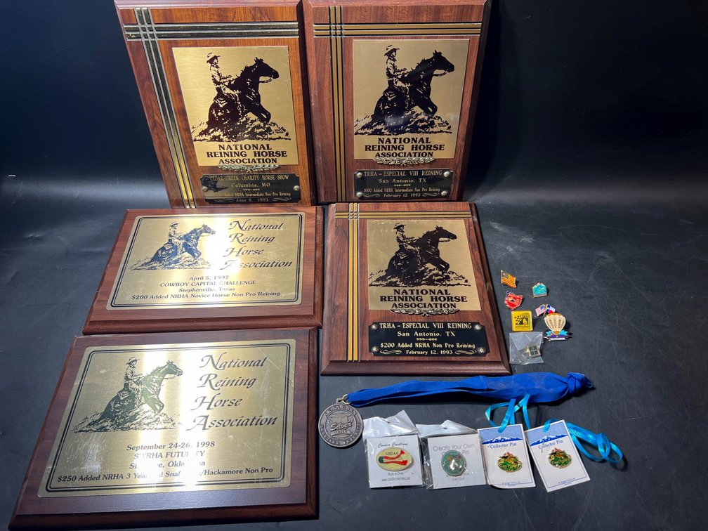National Reining Horse Association Plaques, Medal, and Pins Set