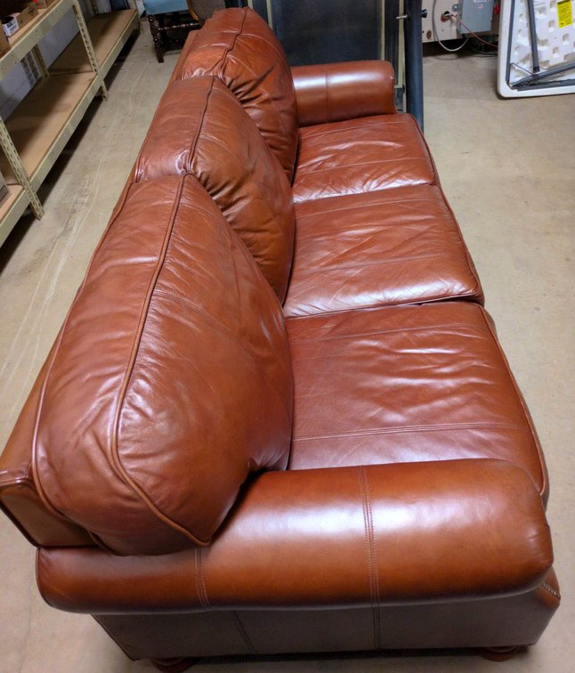 Brown Leather Sofa, Rolled Arms, 90″ Wide