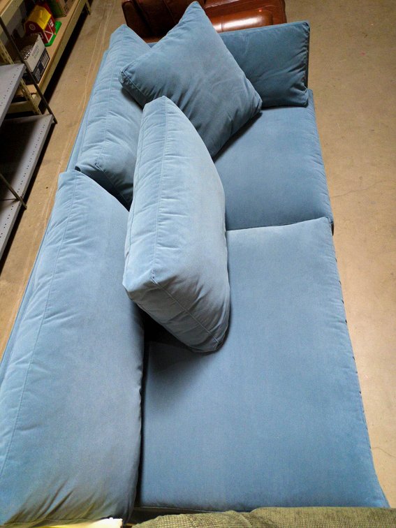 Ballard Designs Upholstered Sofa, 88″ Wide, Blue Fabric