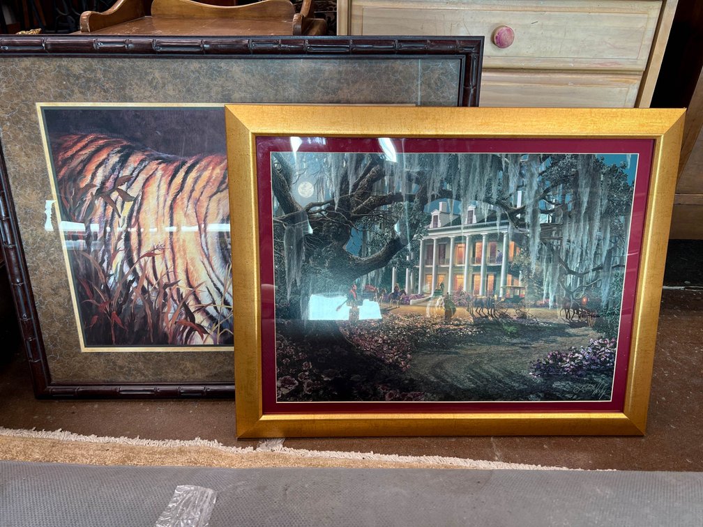 Framed Tiger Art and ‘Moonlight and Lace’ Print by Roberta Wesley