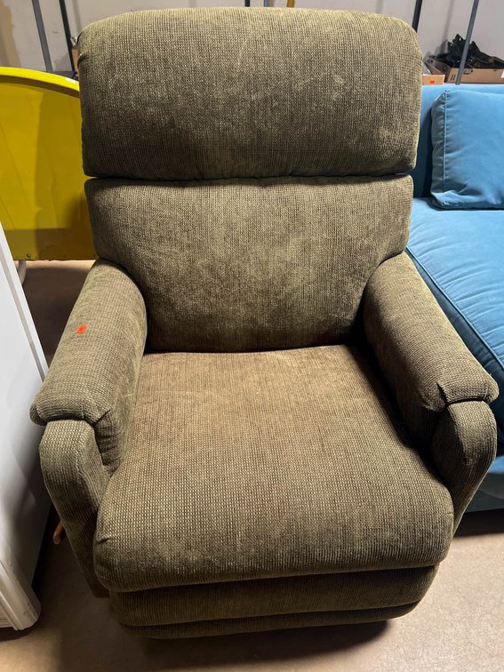 Green Upholstered Recliner With Wooden Lever