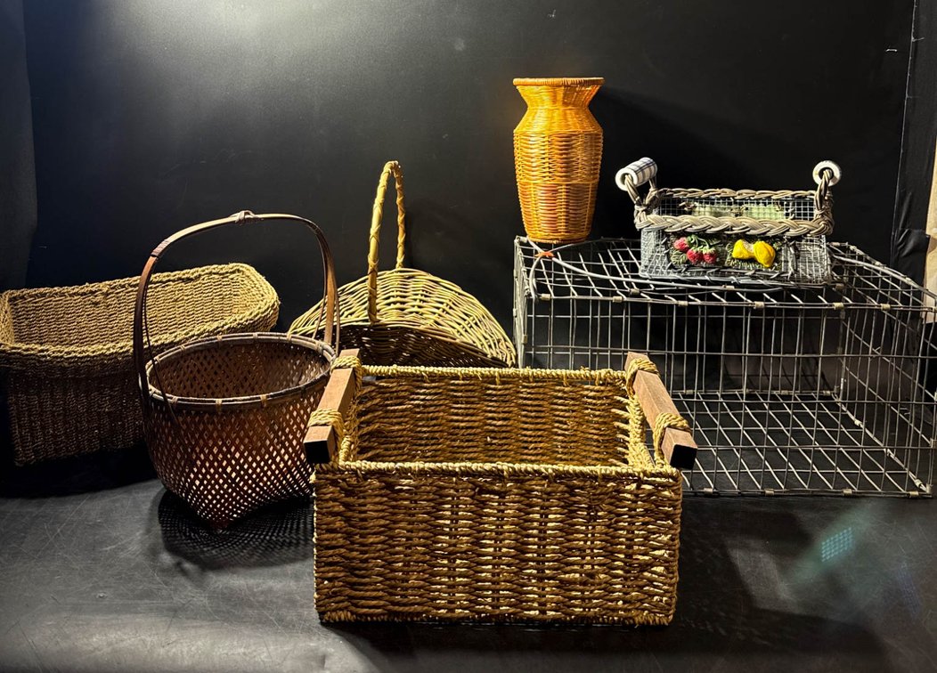 Woven Baskets and Metal Containers