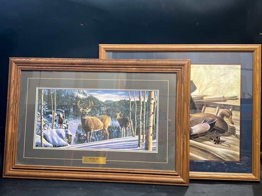 Framed Artwork Pair: ‘Morning View’ by Kim Norlien and Dog & Duck Scene