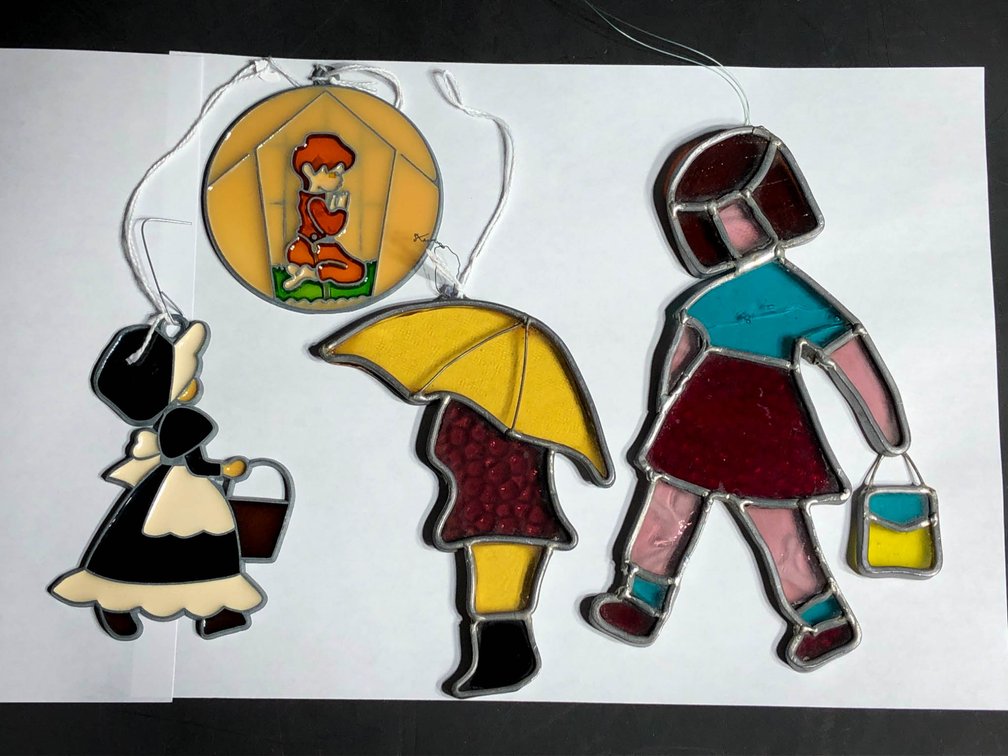 Four Stained Glass Figures and Panel Decorations