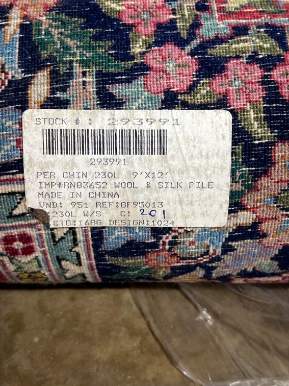 9’x12′ Wool and Silk Pile Persian-Style Rug, Made in China