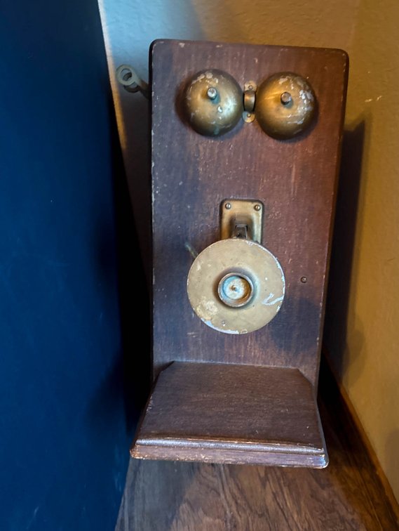 Wall-Mounted Wooden Vintage Telephone with Metal Components