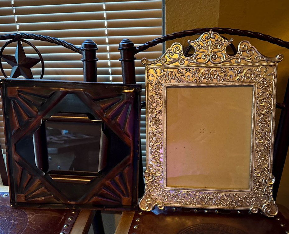 Silver and Copper Colored Metal Picture Frames, 13 x 16 and 12 x 12