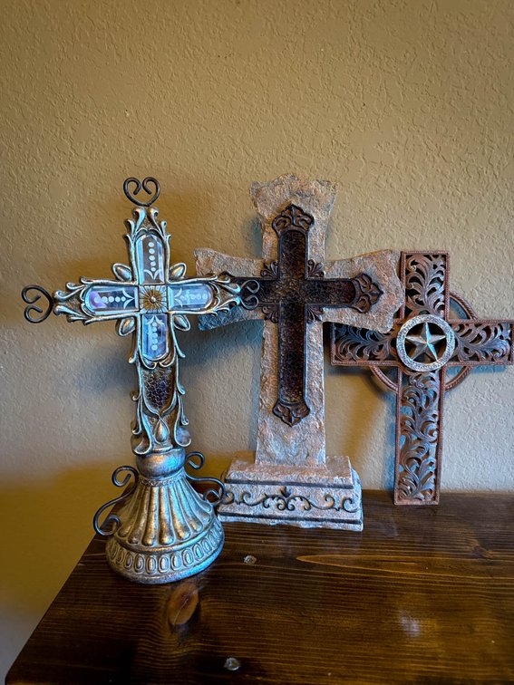Three Decorative Crosses in Mixed Materials and Designs