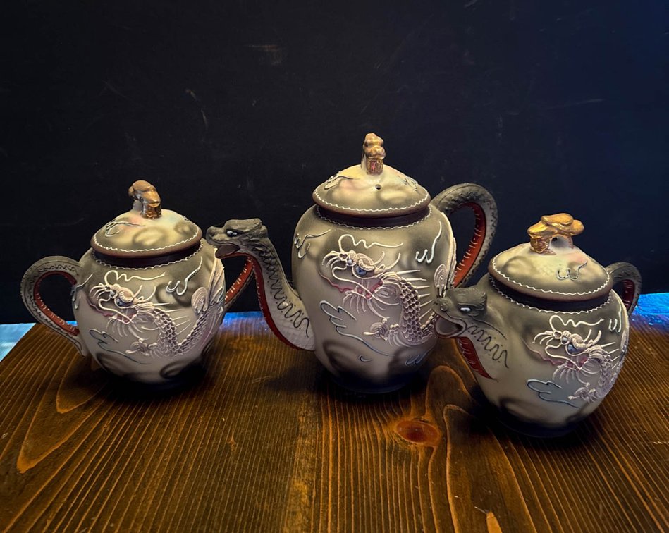 Japanese Hand-Painted Dragonware Tea Set with Three Pieces
