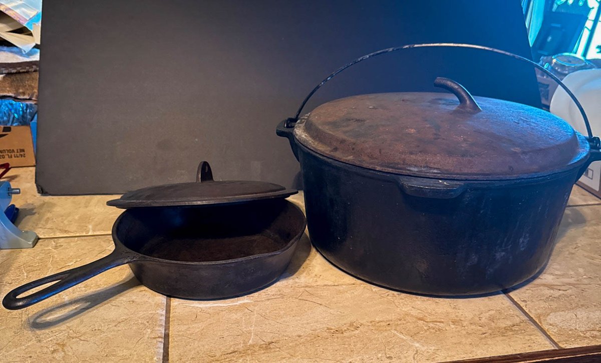 Cast Iron Dutch Oven and Skillet With Mismatched Lid