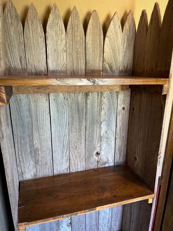 Wooden Shelf Unit Made From Reclaimed Fence Boards With Four Shelves
