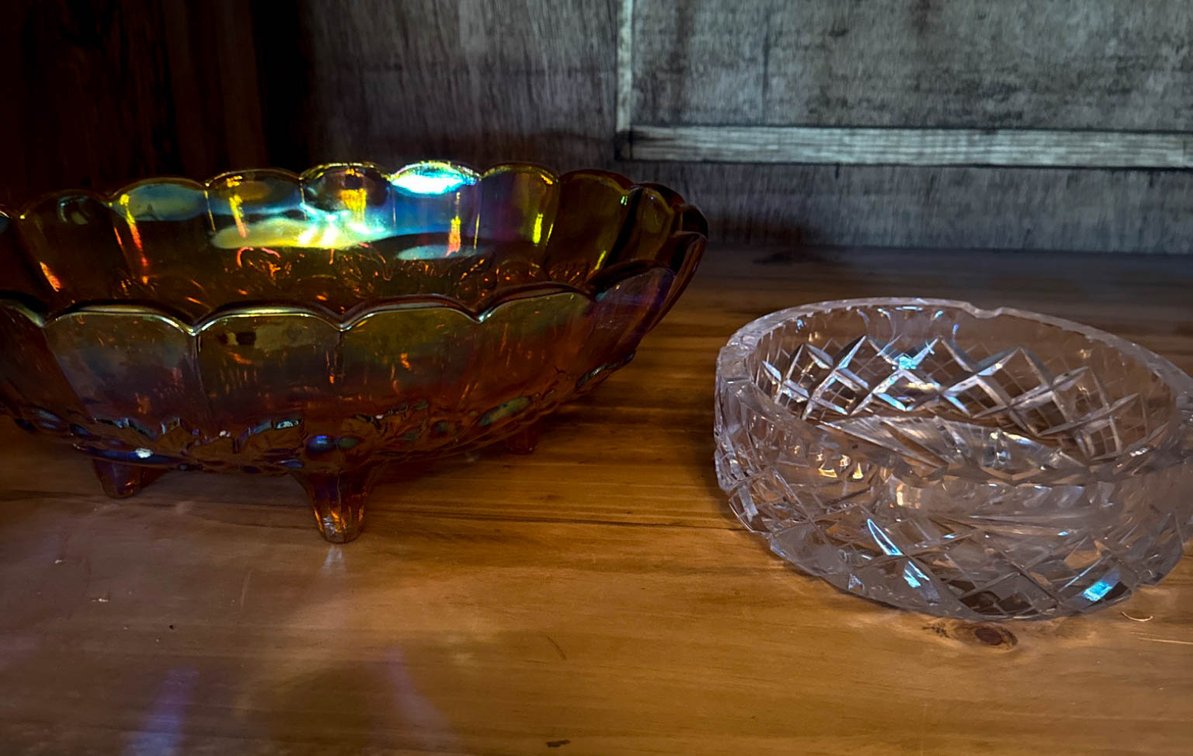 Amberine Serving Bowl with Heavy Crystal Ashtray