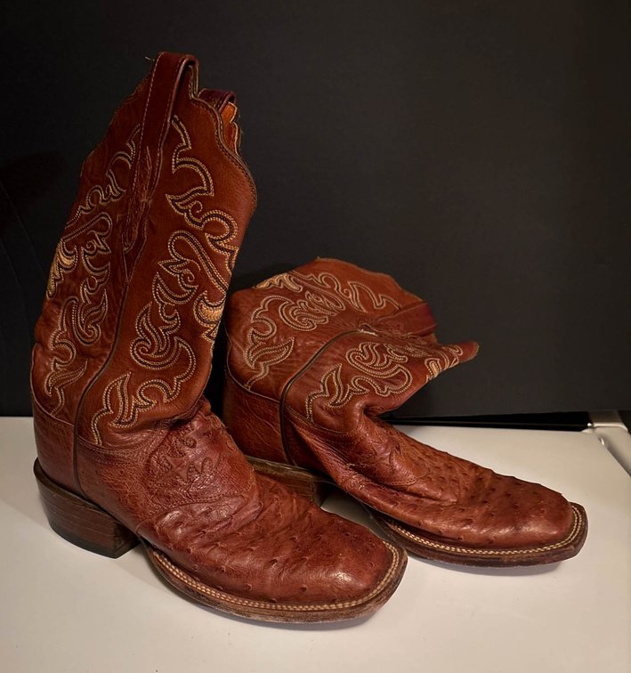 Lucchese Leather Cowboy Boots with Embroidered Shaft