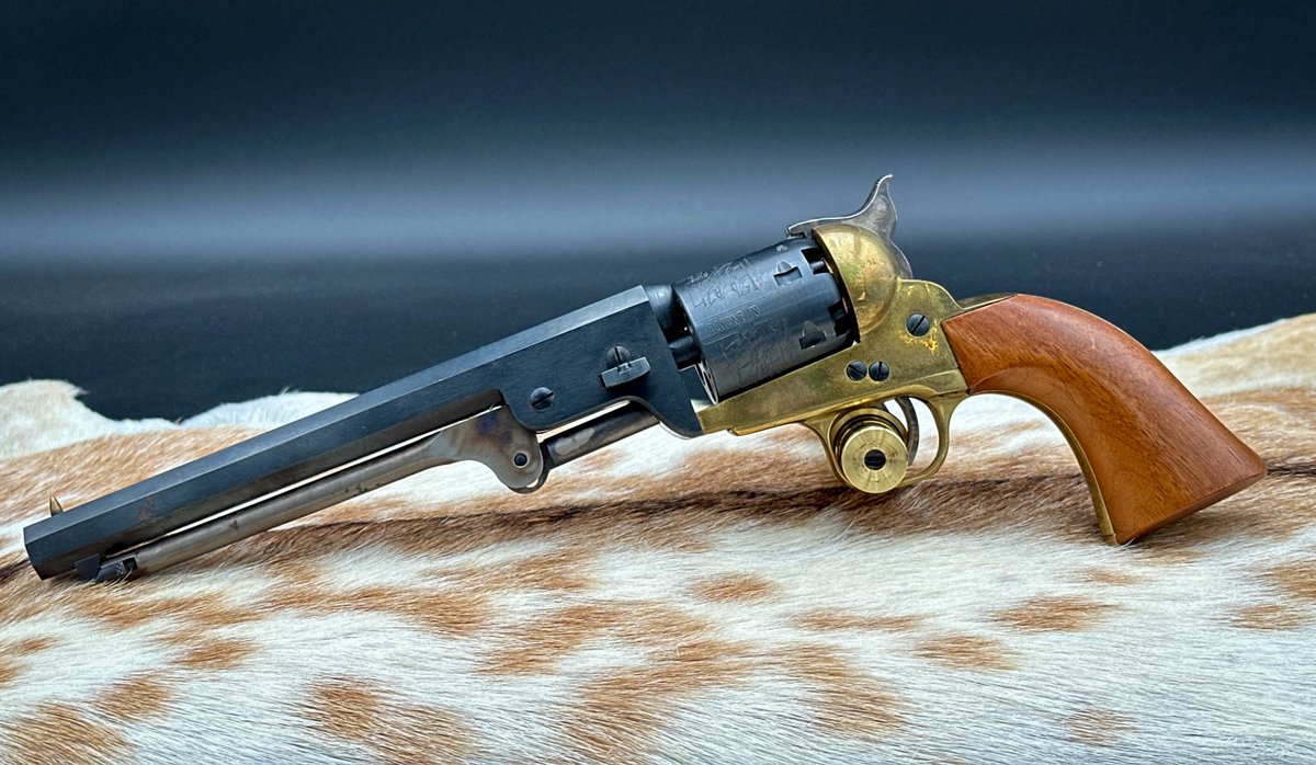 Black Powder Percussion Revolver with Brass Frame and Wooden Grip