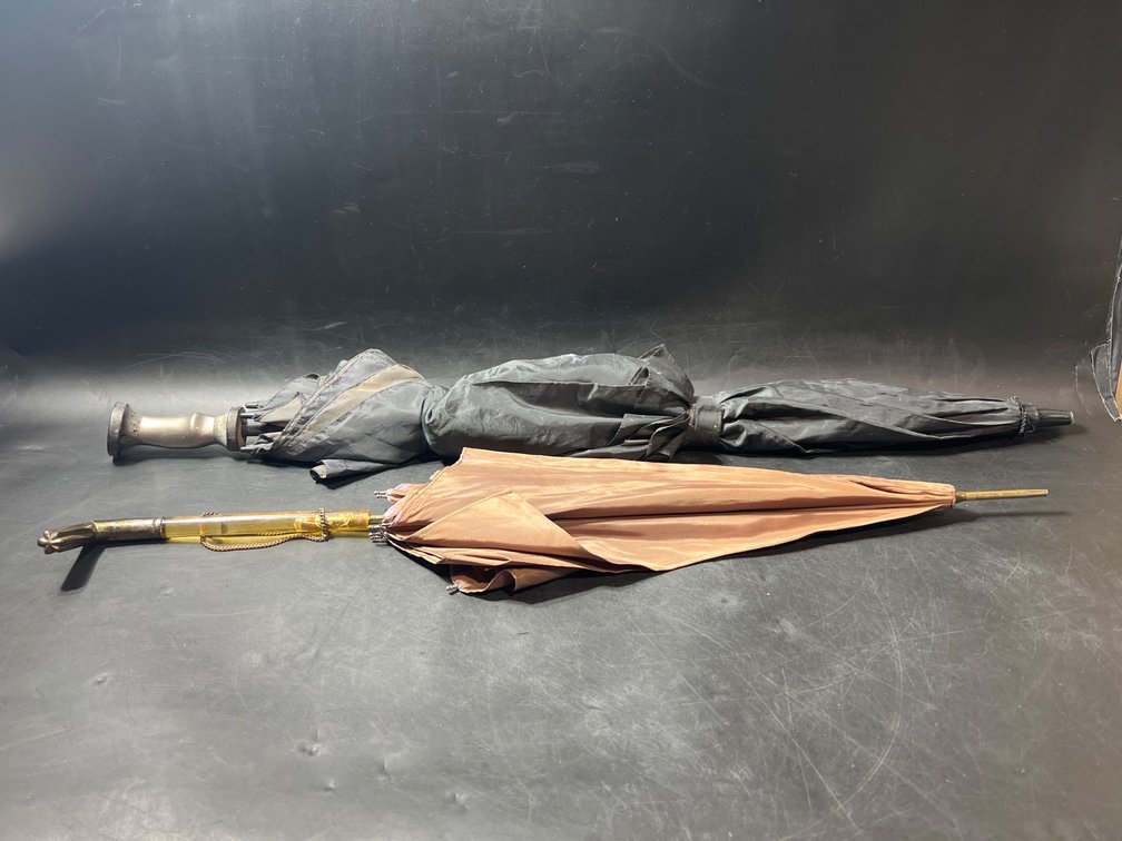Two Vintage Umbrellas with Brass and Metal Details