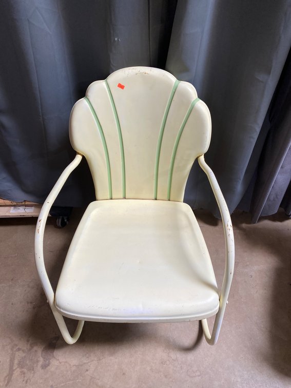 Cream and Green Shell-Back Metal Patio Chair