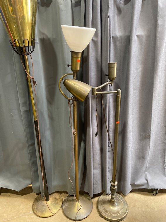 Three Brass Floor Lamps with Adjustable Features