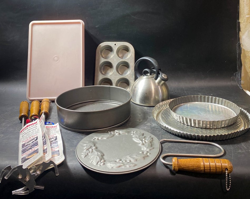 Kitchen and Bakeware Lot with BBQ Utensils