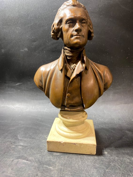 Bronze-Colored Bust of Historical Figure on Marble-Style Base