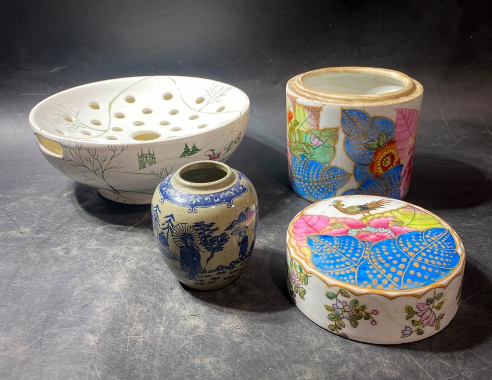 Hand-Painted Ceramic Items Including English and Chinese Designs