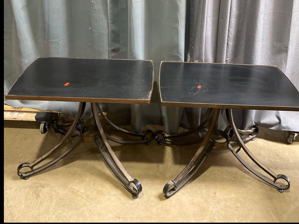 Rectangular Black-Top Side Tables with Scroll Metal Bases