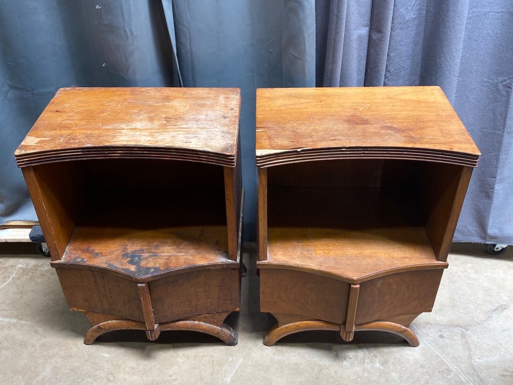 Wooden Bedside Tables with Open Shelves and Single Drawer
