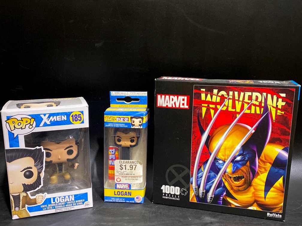 Marvel Logan and Wolverine Collectibles Lot, Including Puzzle and Pop Figures