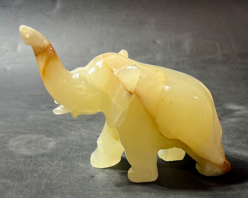 Hand-Carved Onyx Elephant Figurine with Trunk Raised