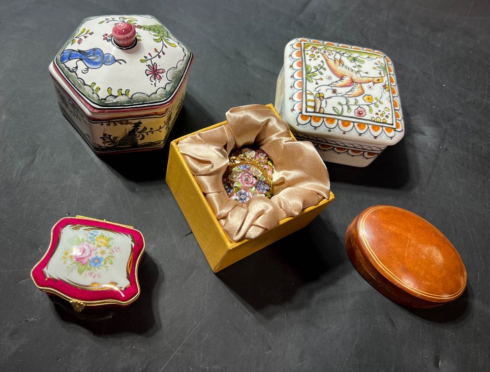 Decorative Boxes and Miniature Floral Figurine Set