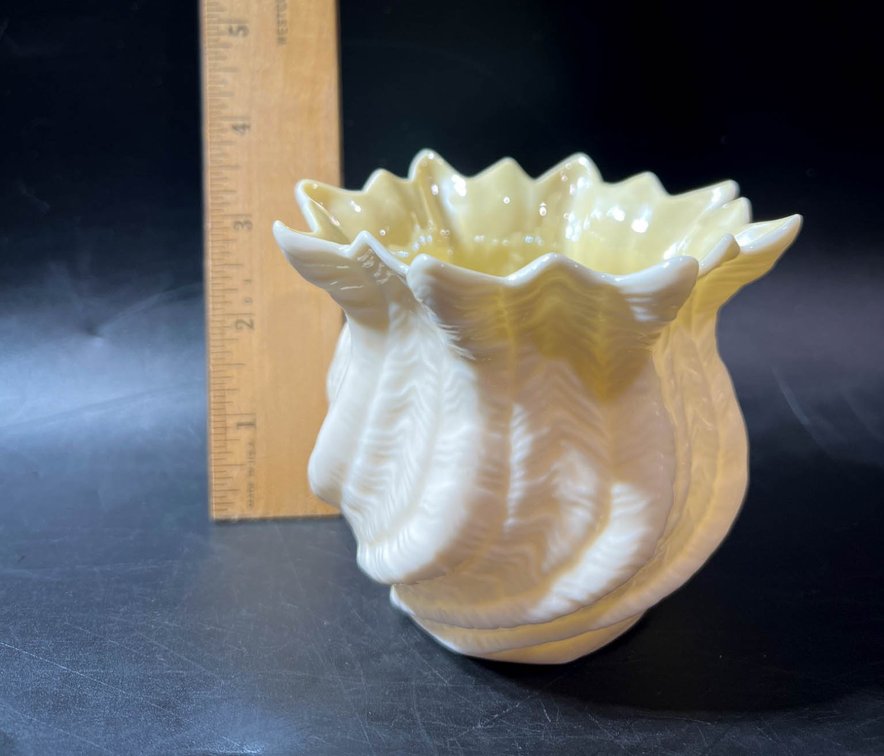 Belleek Ireland Porcelain Vase with Green Mark and Ruffled Edge