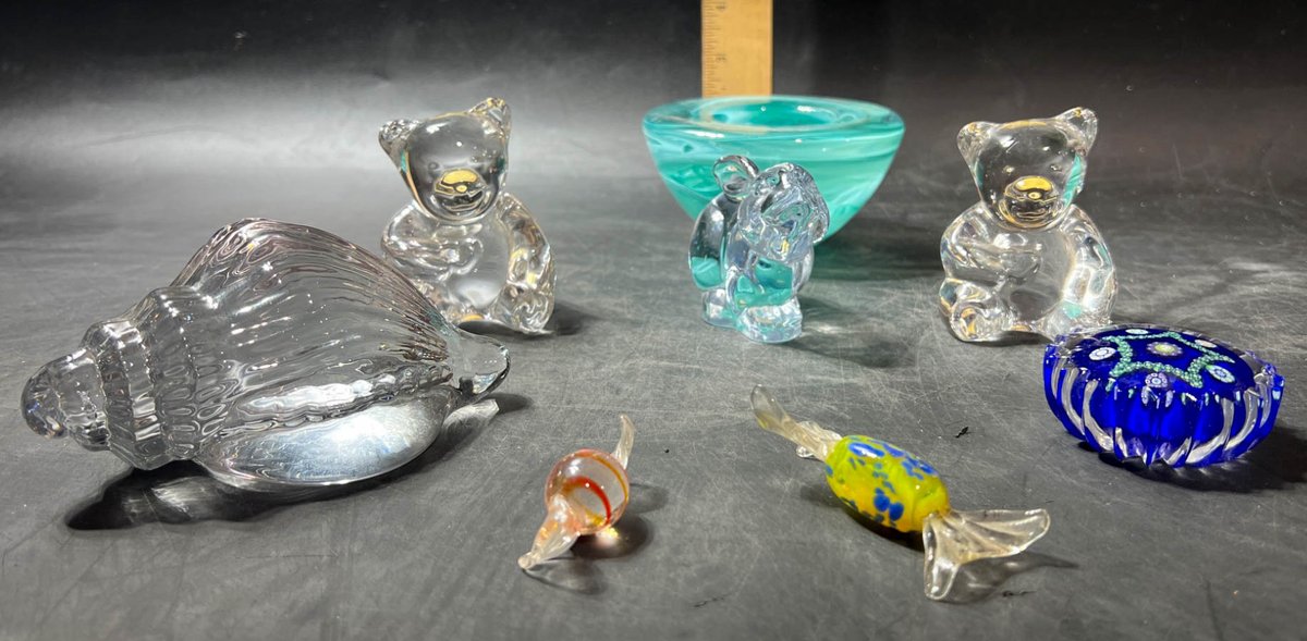 Glass Figurines and Decorative Items, Including Bears and Shell