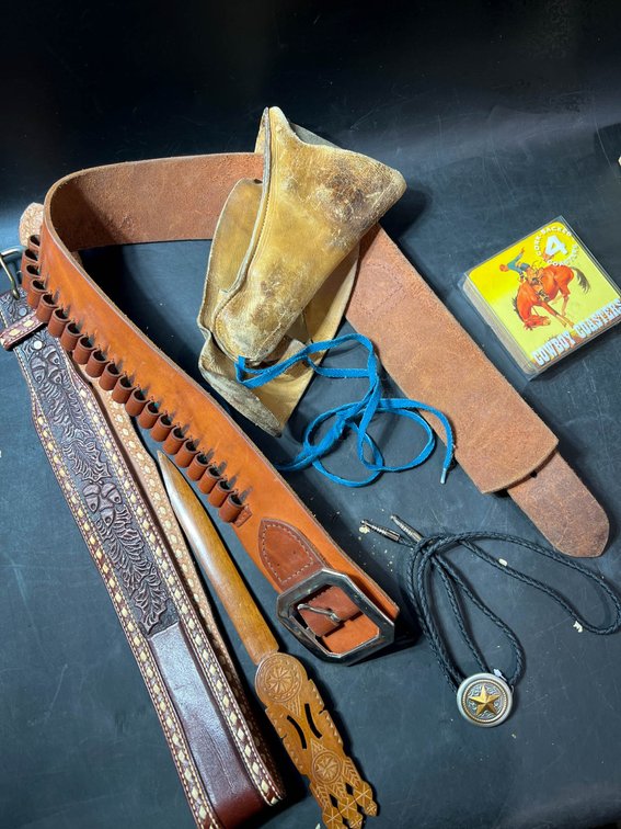 Western-Themed Accessories Lot with Belts, Coasters, and Bolo Tie