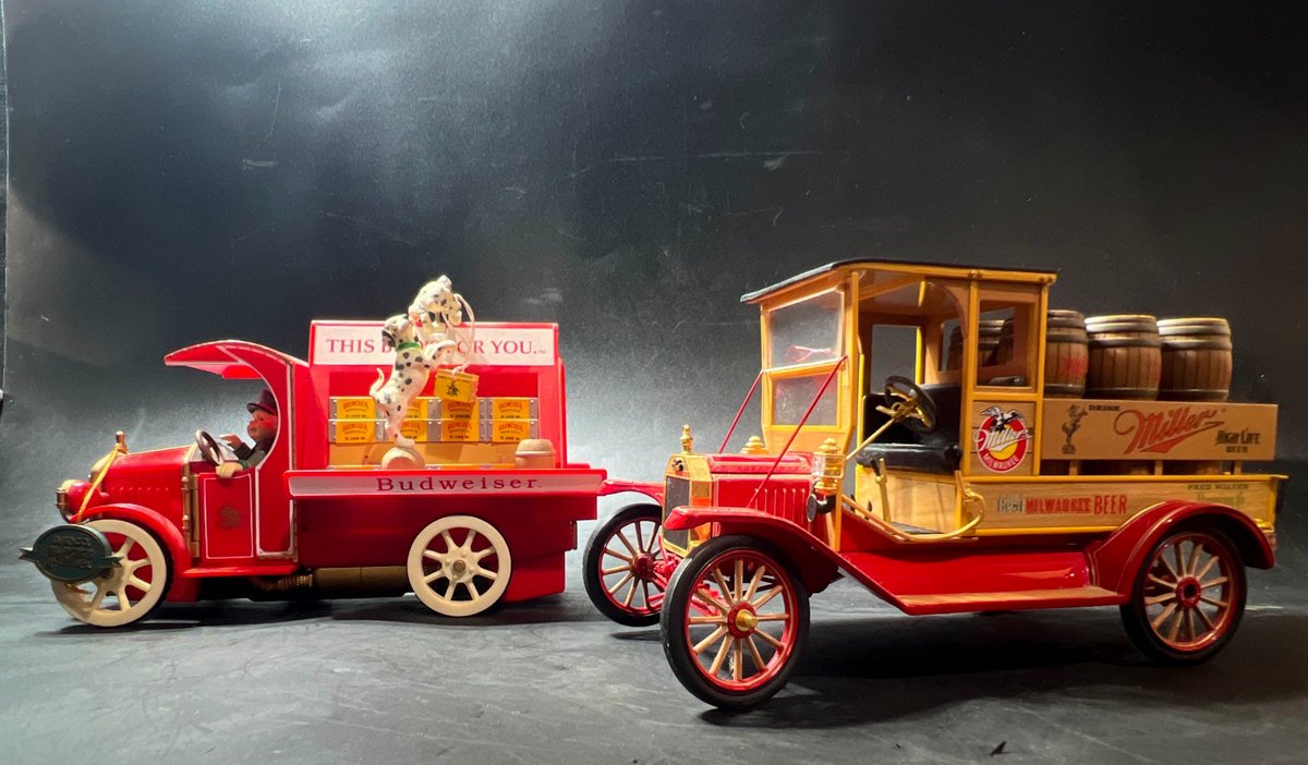 Two Die-Cast Beer Delivery Trucks: Budweiser and Miller High Life