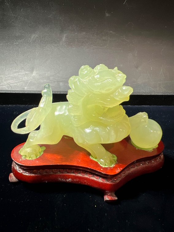 Vintage Chinese Carved Jade Figure of a Temple Lion with Stand