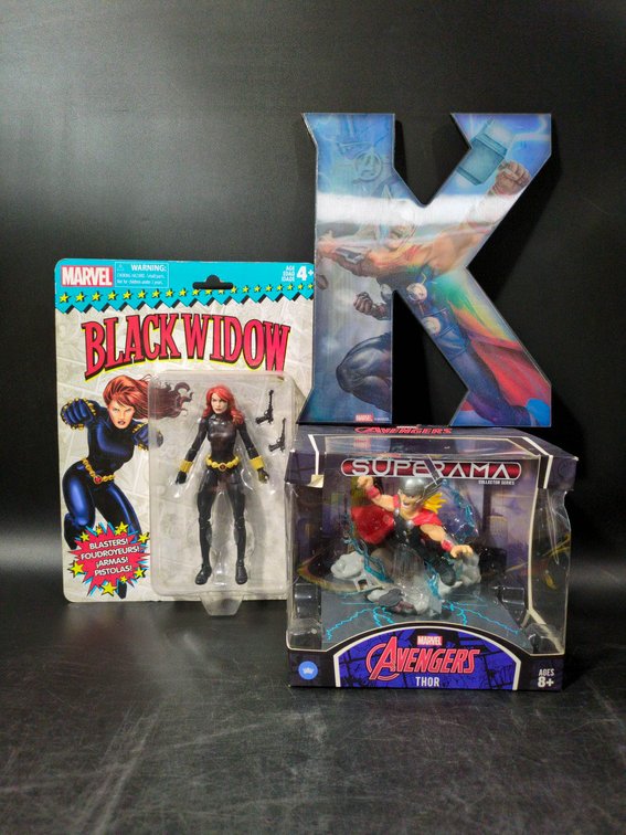 Marvel Black Widow Action Figure, Thor Superama & Thor-Themed Decorative Letter K