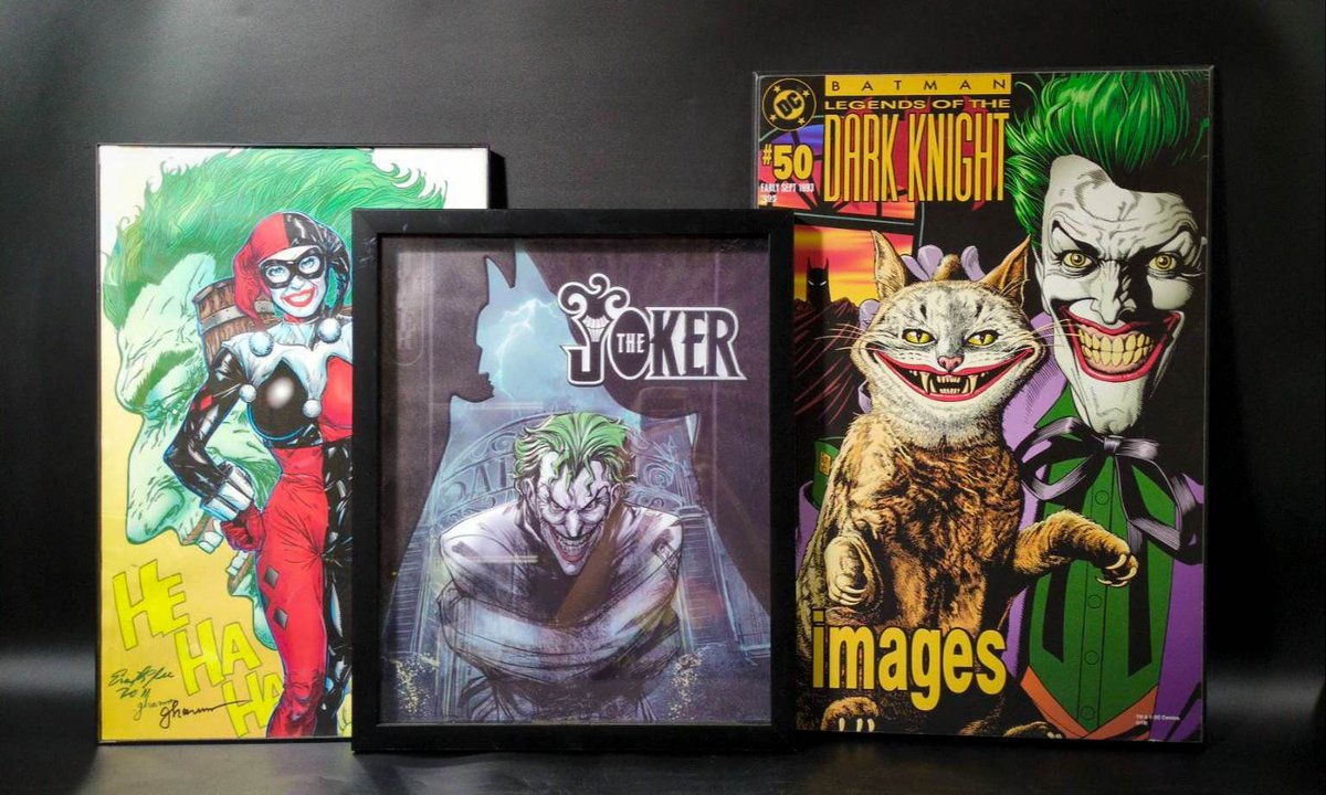 Three Framed Batman-Related Art Pieces Featuring Joker and Harley Quinn