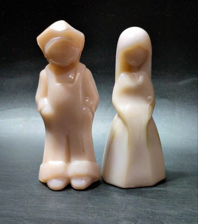 Mosser Slag Glass Figurines Depicting Boy and Girl, Marked