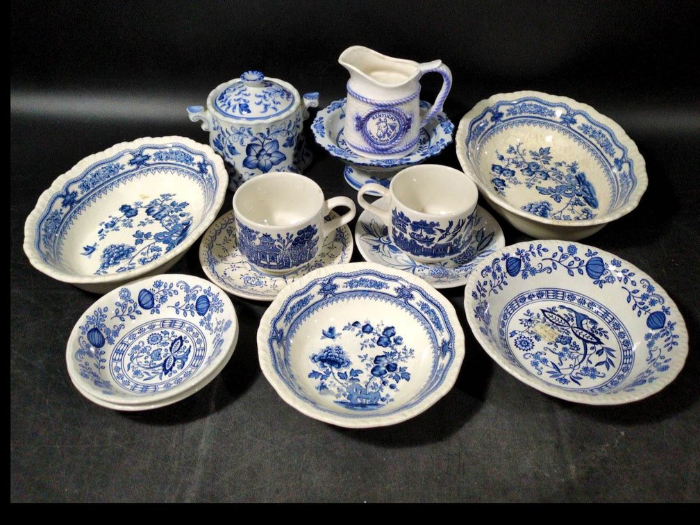 Blue and White Ironstone Dinnerware from Various Manufacturers