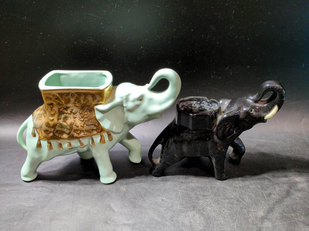 Ceramic Elephant Figurines with Decorative Accents
